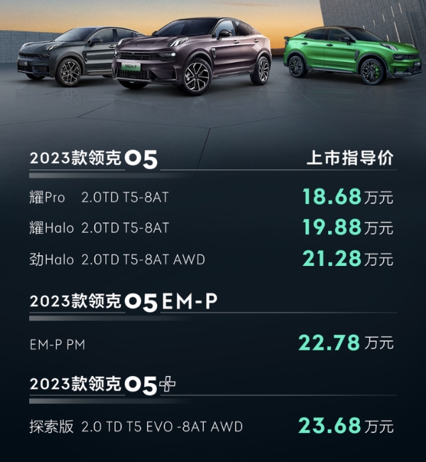 新款領克05家族正式上市 售18.68萬-23.68萬元