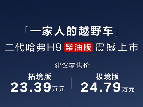 全新<A href=http://www.5ibaobao.com/auto/Haval/H9.html TARGET=_blank><font color=#cccccc>哈弗H9</font></a>柴油版上市 售價23.39-24.79萬